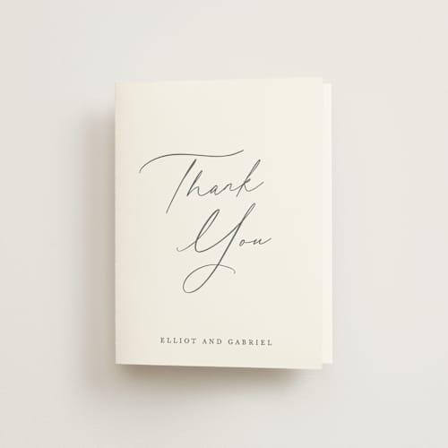 This is a pearl wedding thank you cards with standard by Hooray Creative called scripted names printing on strathmore in standard