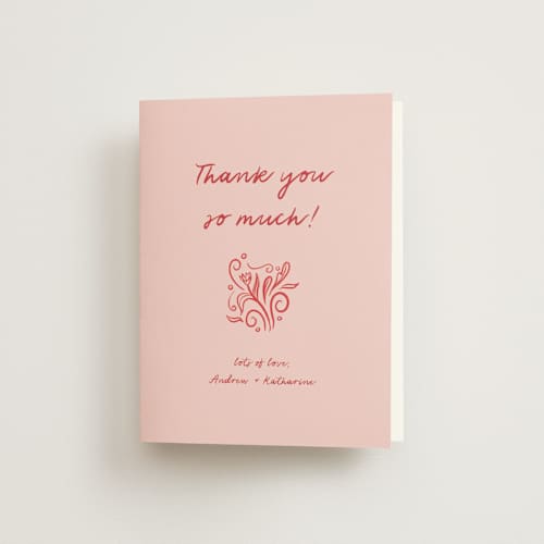 This is a brick wedding thank you cards with standard by Julia Liverton called love in bloom printing on strathmore in standard