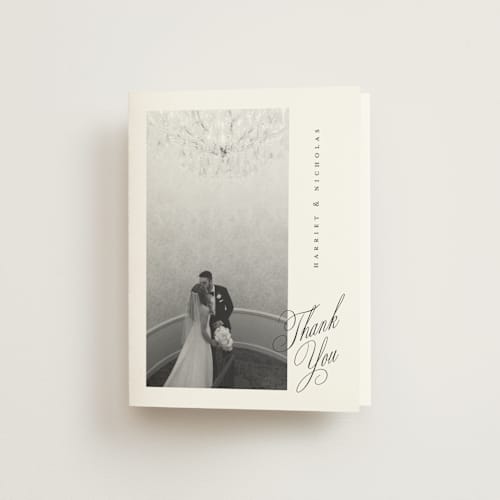 This is a noir slate wedding thank you cards with standard by Ana de Sousa called written with love printing on strathmore in standard