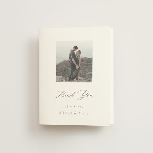 This is a fawn wedding thank you cards with standard by AK Graphics called rustic barn printing on strathmore in standard
