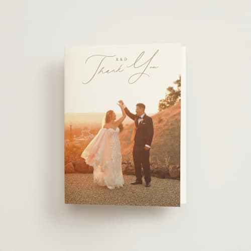 This is a spring wedding thank you cards with standard by Phrosné Barwood called floral arch printing on strathmore in standard