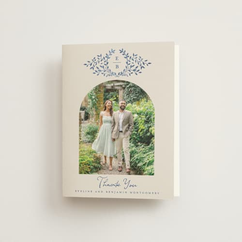 This is a navy wedding thank you cards with standard by Petra Kern called pavilion printing on strathmore in standard