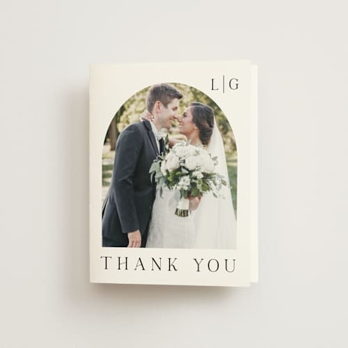 This is a noir wedding thank you cards with standard by Shiny Penny Studio called countryside villa printing on strathmore in standard