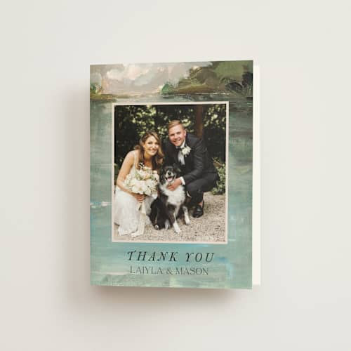 This is a lake wedding thank you cards with standard by Lindsay Megahed called reflections printing on strathmore in standard