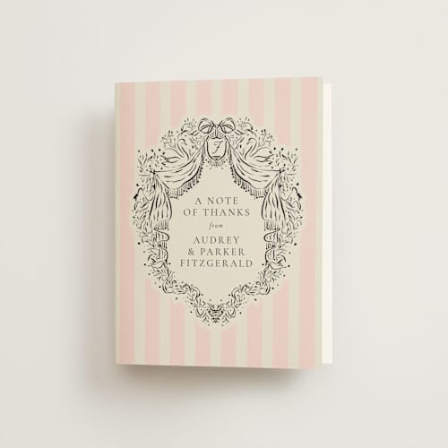 This is a peony wedding thank you cards with standard by Jackie Crawford called hand illustrated crest printing on strathmore in standard