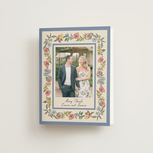 This is a cornflower wedding thank you cards with standard by Chris Griffith called a wedding in low country printing on strathmore in standard