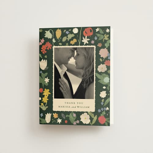 This is a garden wedding thank you cards with standard by Sumak Studio called all the flowers of the world printing on strathmore in standard