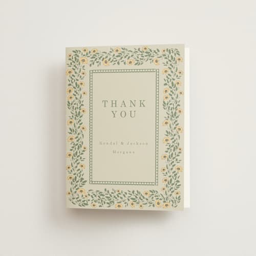 This is a mustard wedding thank you cards with standard by Baumbirdy called framed floral printing on strathmore in standard