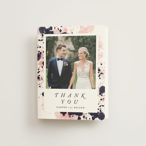 This is a blush wedding thank you cards with standard by Qing Ji called artful celebration printing on strathmore in standard