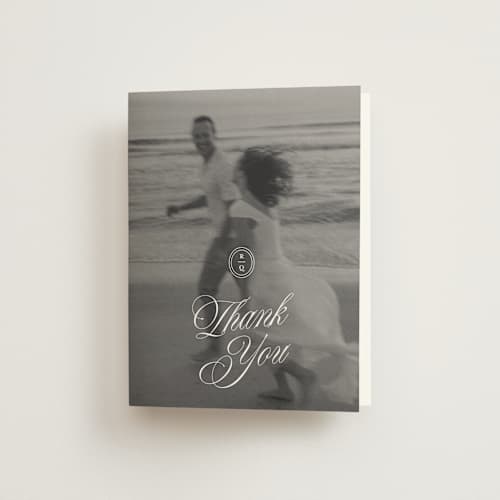 This is a ivory wedding thank you cards with standard by Paper Raven Co. called vintage romance printing on strathmore in standard