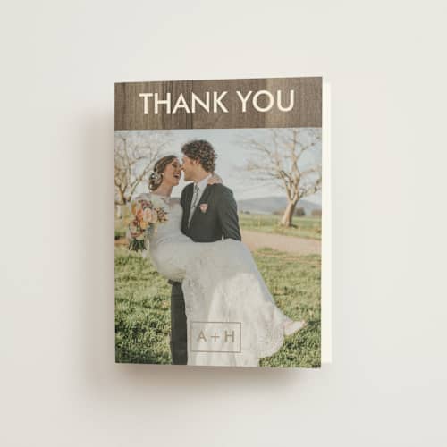 This is a rose wedding thank you cards with standard by Hanna M called modern barn wood printing on strathmore in standard