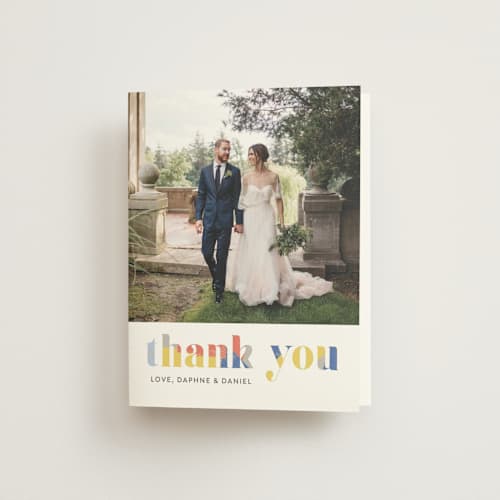 This is a bright wedding thank you cards with standard by Rebecca Daublin called modern muse printing on strathmore in standard