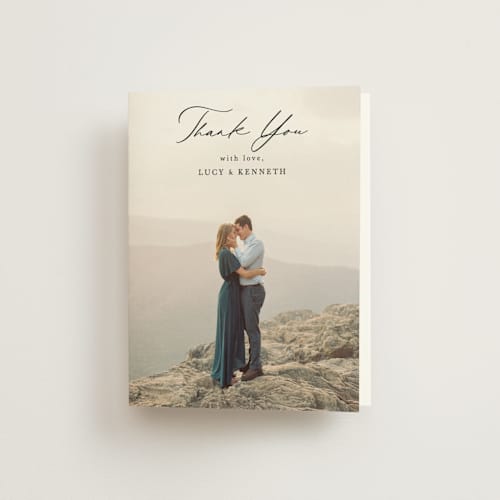 This is a night wedding thank you cards with standard by Sarah Brown called mountainview printing on strathmore in standard
