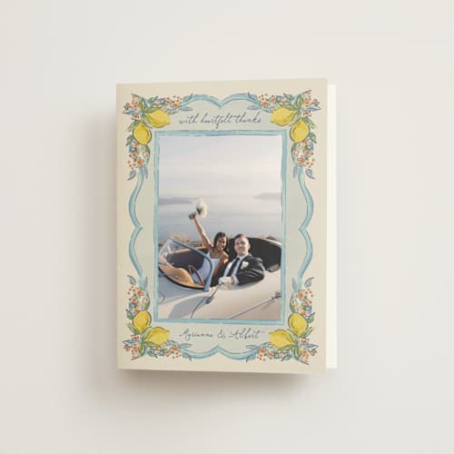 This is a aqua wedding thank you cards with standard by Chris Griffith called amalfi coast wedding printing on strathmore in standard