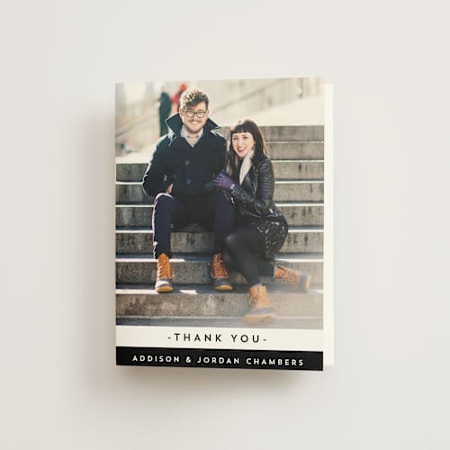 This is a tuxedo wedding thank you cards with standard by Griffinbell Paper Co. called elan printing on strathmore in standard