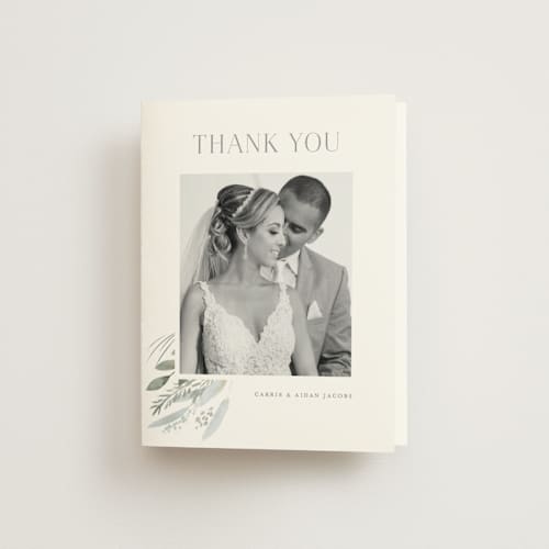 This is a sage wedding thank you cards with standard by Petra Kern called amorino printing on strathmore in standard
