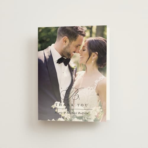This is a pearl wedding thank you cards with standard by Jennifer Postorino called initial printing on strathmore in standard