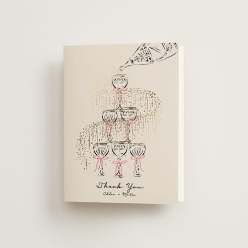 This is a petal wedding thank you cards with foil pressed by Jackie Crawford called sparkling champagne tower printing on strathmore in standard