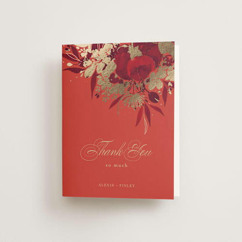This is a cherry wedding thank you cards with foil pressed by Shannon Chen of Four Wet Feet Studio called happiness printing on strathmore in standard