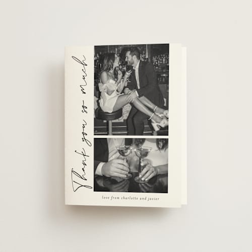 This is a onyx wedding thank you cards with foil pressed by Sarah Curry called ink pen printing on strathmore in standard