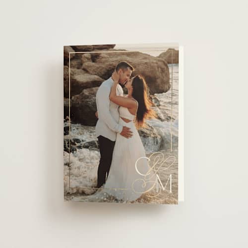 This is a silk wedding thank you cards with foil pressed by Kelly Schmidt called golden ampersand printing on strathmore in standard