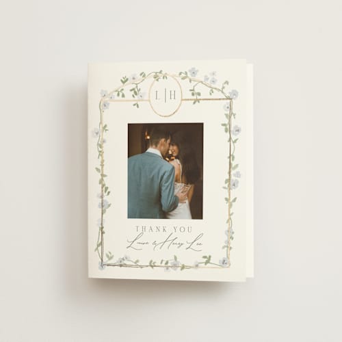 This is a blue bell wedding thank you cards with foil pressed by Everett Paper Goods called portico printing on strathmore in standard
