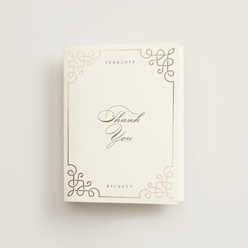 This is a pearl wedding thank you cards with foil pressed by Janean Hinger called intertwined printing on strathmore in standard