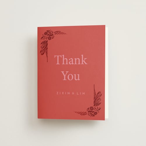 This is a ruby wedding thank you cards with foil pressed by Ghia Designs called fiery printing on strathmore in standard