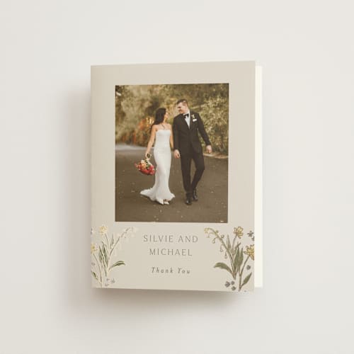 This is a petal wedding thank you cards with foil pressed by Nicoletta Savod called parisian garden printing on strathmore in standard