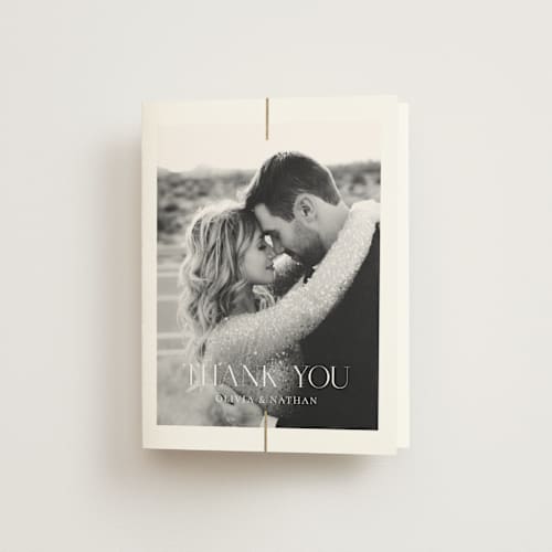 This is a spun sugar wedding thank you cards with foil pressed by Jessica Williams called aligned printing on strathmore in standard