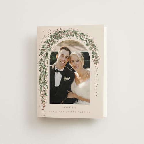 This is a latte wedding thank you cards with foil pressed by Leah Bisch called winter garland printing on strathmore in standard