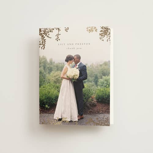 This is a luxe neutral wedding thank you cards with foil pressed by Design Lotus called forever and a day printing on strathmore in standard