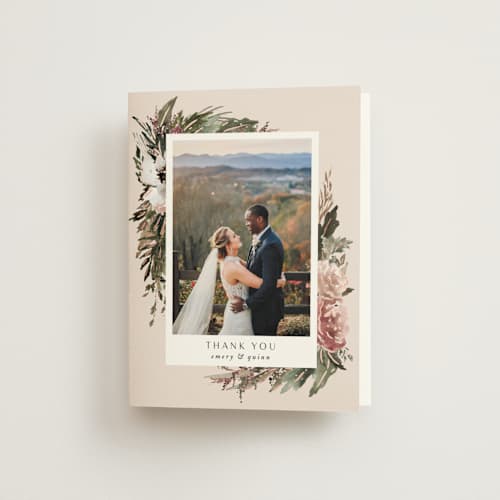 This is a rose quartz wedding thank you cards with foil pressed by Kate Ahn called poetique printing on strathmore in standard