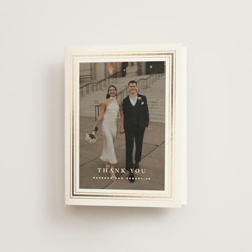 This is a chantilly wedding thank you cards with foil pressed by Wildfield Paper Co called hampton printing on strathmore in standard