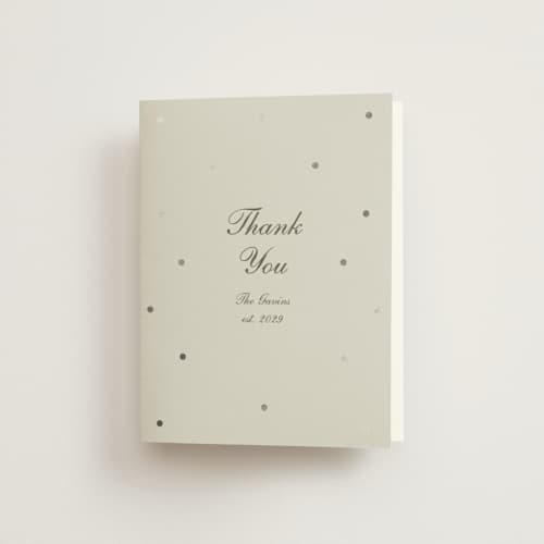 This is a fog wedding thank you cards with foil pressed by Baumbirdy called pearls printing on strathmore in standard