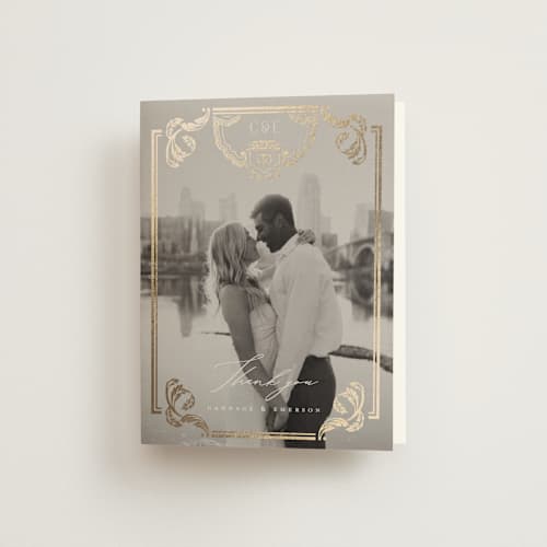 This is a onyx wedding thank you cards with foil pressed by Ana de Sousa called mirror printing on strathmore in standard