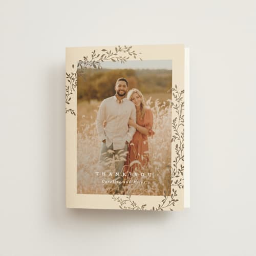 This is a sand wedding thank you cards with foil pressed by Creo Study called leafy garland printing on strathmore in standard