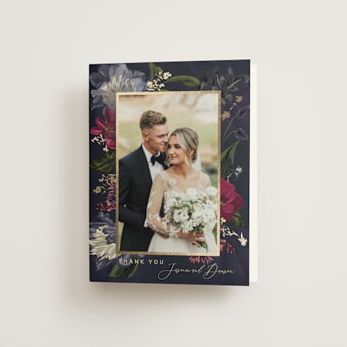 This is a jewel wedding thank you cards with foil pressed by Susan Moyal called after midnight printing on strathmore in standard