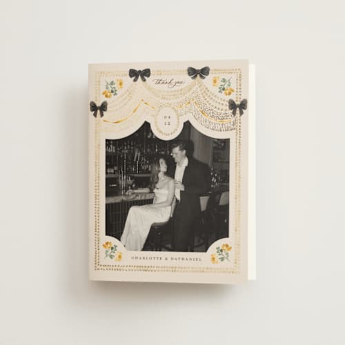 This is a golden wedding thank you cards with foil pressed by Claudia Orengo called tuileries printing on strathmore in standard