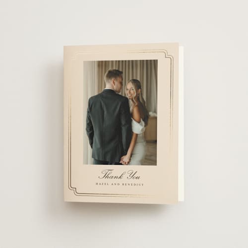 This is a bisque wedding thank you cards with foil pressed by chocomocacino called lussekatter printing on strathmore in standard