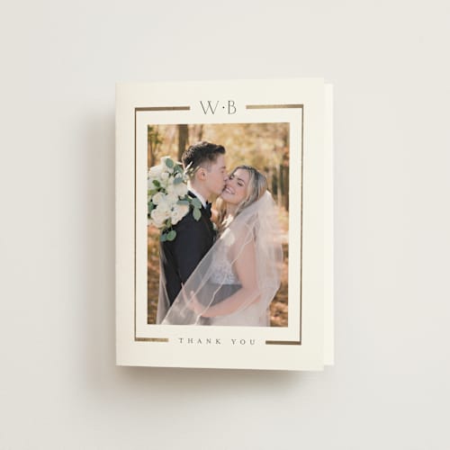 This is a cotton wedding thank you cards with foil pressed by Stacey Meacham called luster printing on strathmore in standard