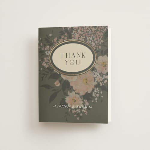 This is a thyme wedding thank you cards with foil pressed by Itsy Belle Studio called madison printing on strathmore in standard