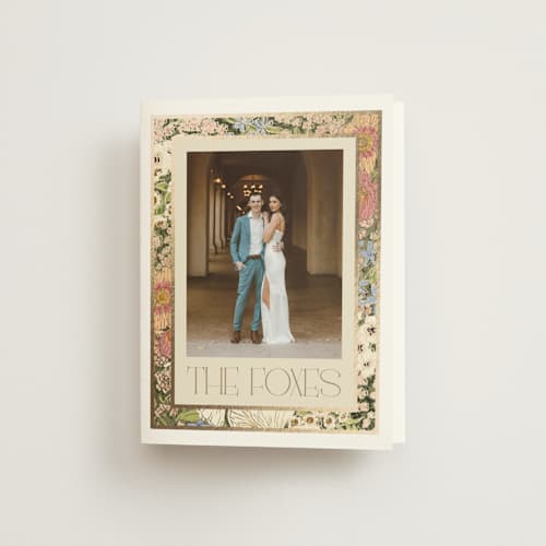 This is a sherbert wedding thank you cards with foil pressed by Leah Bisch called in the garden printing on strathmore in standard