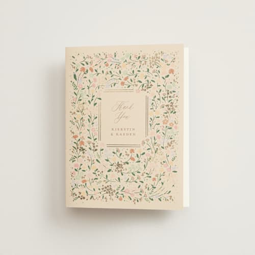 This is a ivory wedding thank you cards with foil pressed by Jennifer Wick called esther's garden printing on strathmore in standard