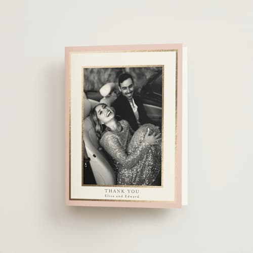 This is a blush wedding thank you cards with foil pressed by Susan Moyal called blooming vine printing on strathmore in standard