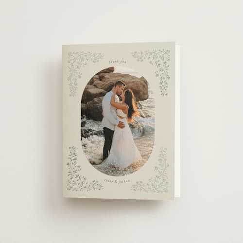 This is a something blue wedding thank you cards with foil pressed by Gwen Bedat called floral romance printing on strathmore in standard