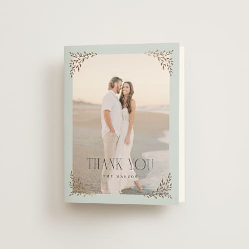 This is a mist wedding thank you cards with foil pressed by Laura Hankins called enchanted printing on strathmore in standard