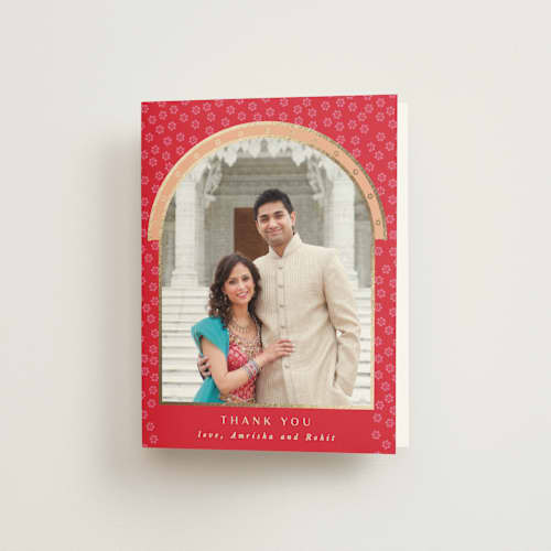 This is a sindoor wedding thank you cards with foil pressed by Creo Study called indian garden printing on strathmore in standard