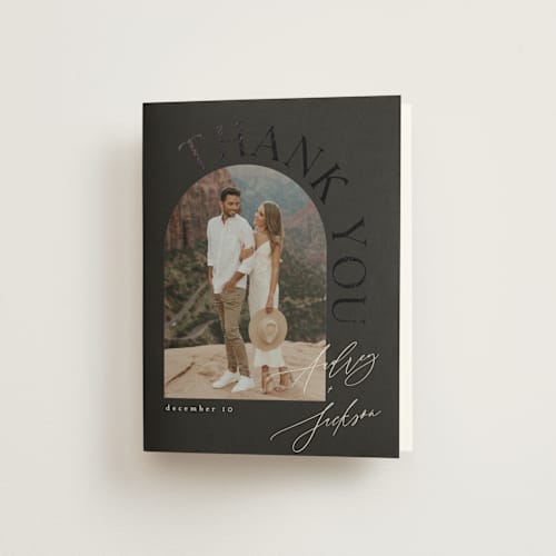 This is a truffle wedding thank you cards with foil pressed by Vera Lim called the arc printing on strathmore in standard