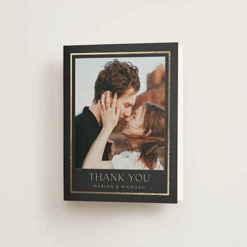 This is a charcoal wedding thank you cards with foil pressed by Lucrecia Caporale called timeless charm printing on strathmore in standard